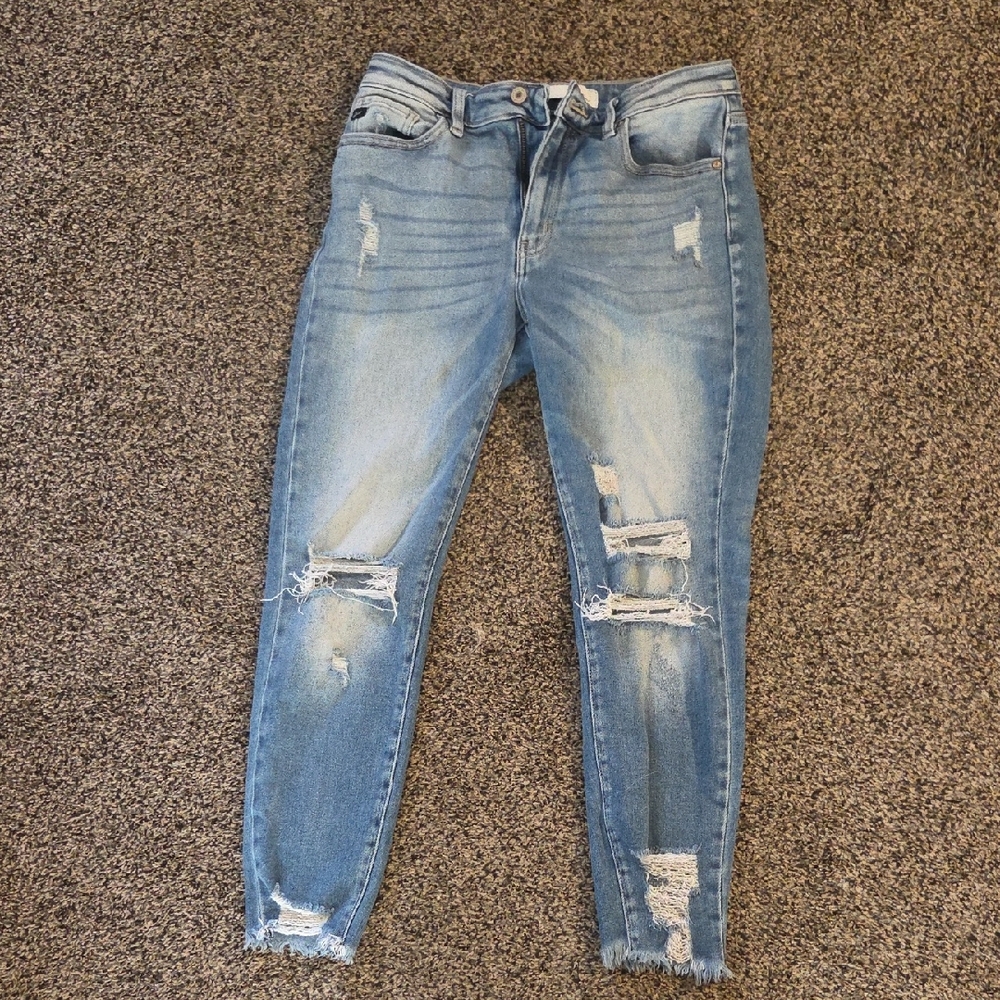 Distressed Light/dark Blue Women's Jeans Beauiful Wash!